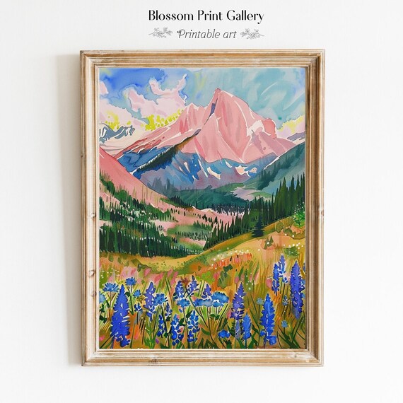 Abstract Landscape Artwork Mountain Painting Farmhouse Decor Colorfulliving Room Wall Art Country Scenery 430