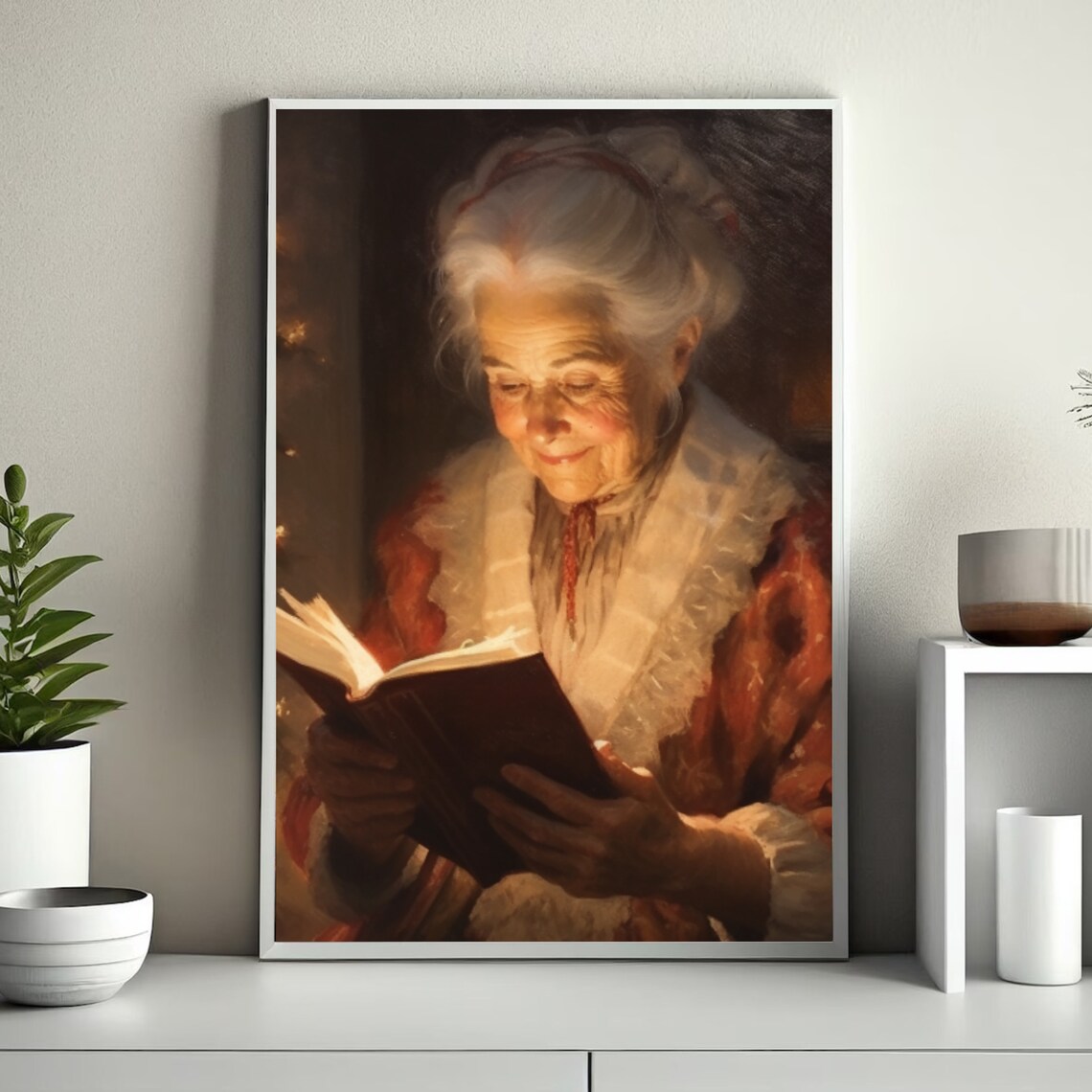 Mrs Claus Reading Glowing Book Candlelight Christmas Painting Poster - Image 6