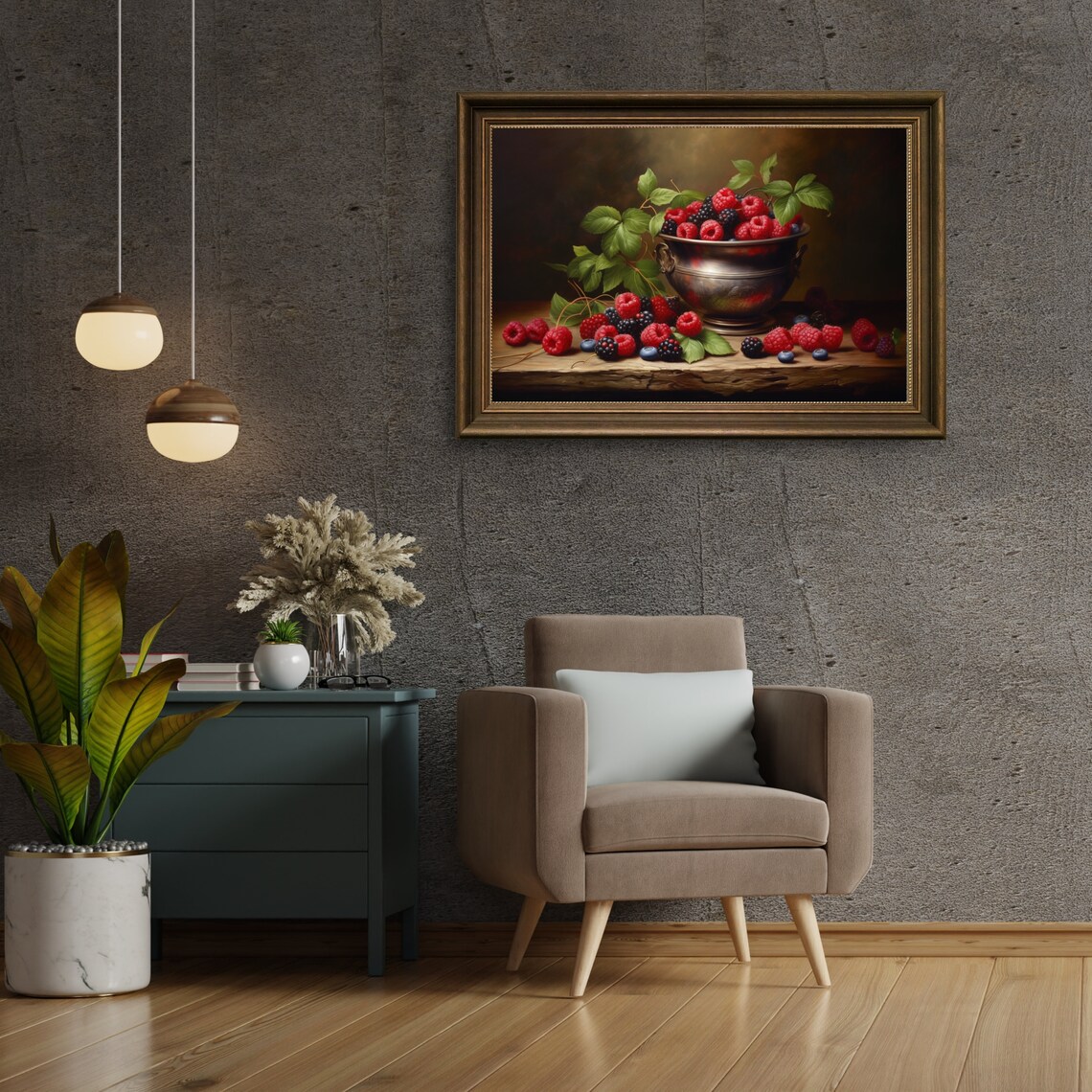 Moody Raspberries Vintage Fruit Still Life Art Print - Image 4