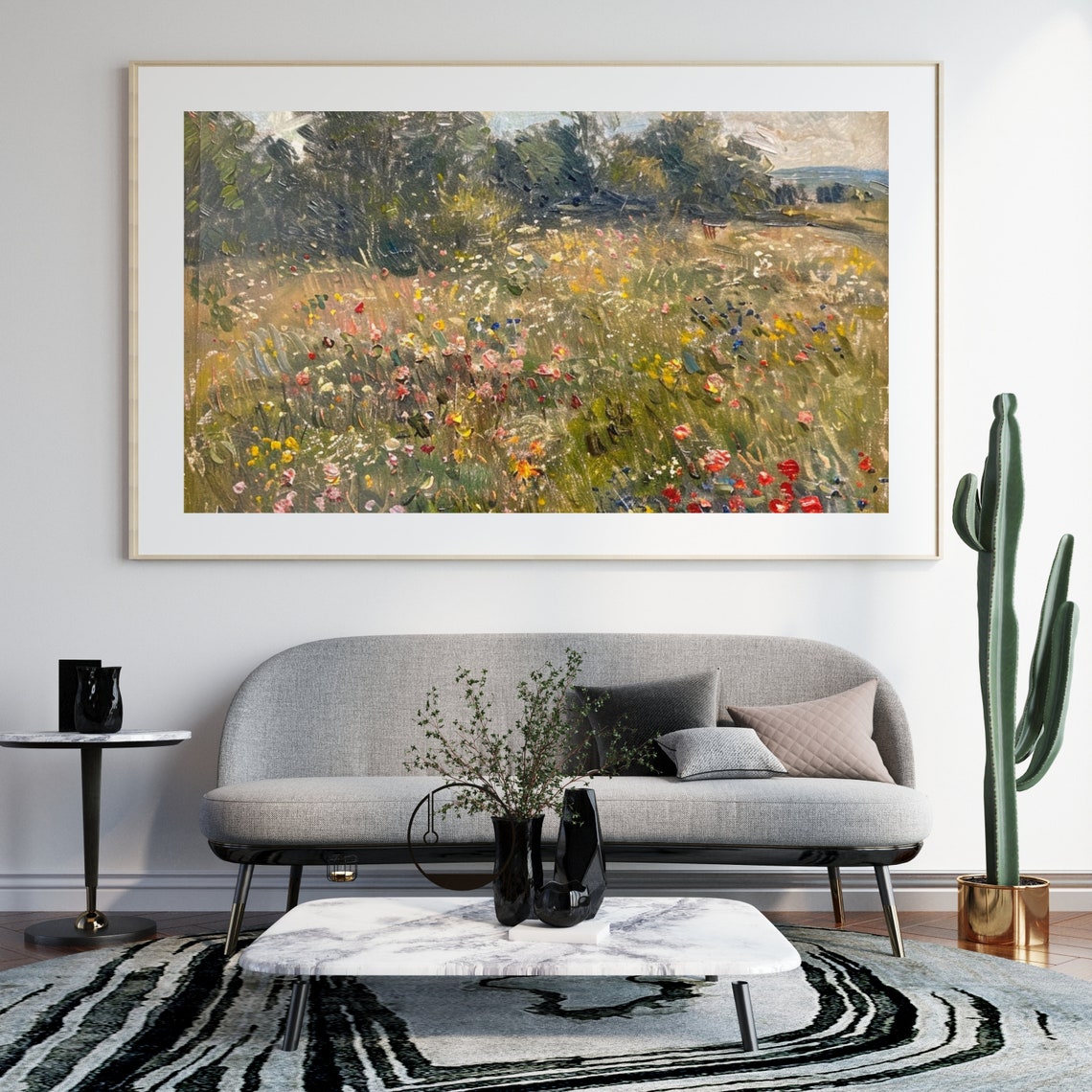 Blooming Wildflower Meadow Impressionist Oil Landscape Poster - Image 2