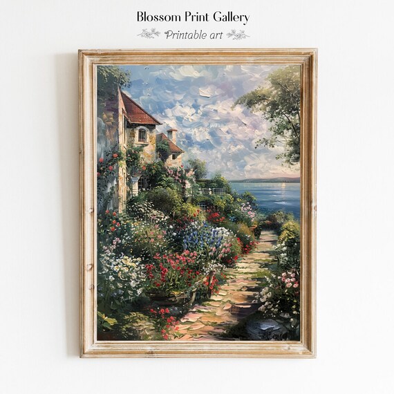 Mediterranean Villa On A Hillside With A Flower Garden And Sea View Print