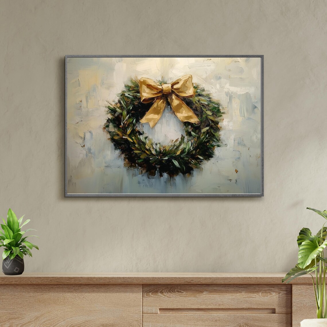 Beautiful Christmas Wreath With Gold Bow Holiday Decor Poster - Image 3