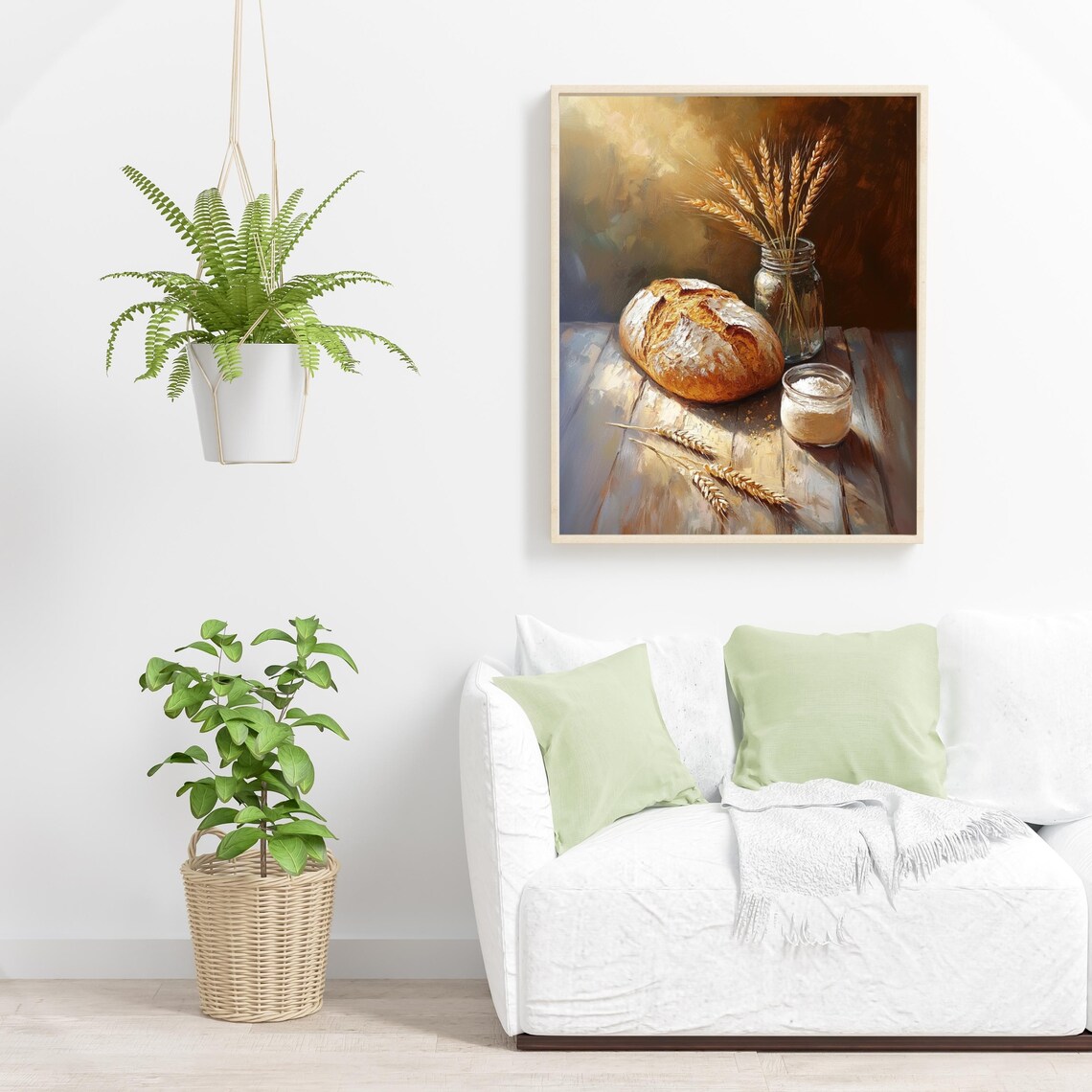 Bread And Flour Oil Painting, Rustic Kitchen Still Life - Image 3