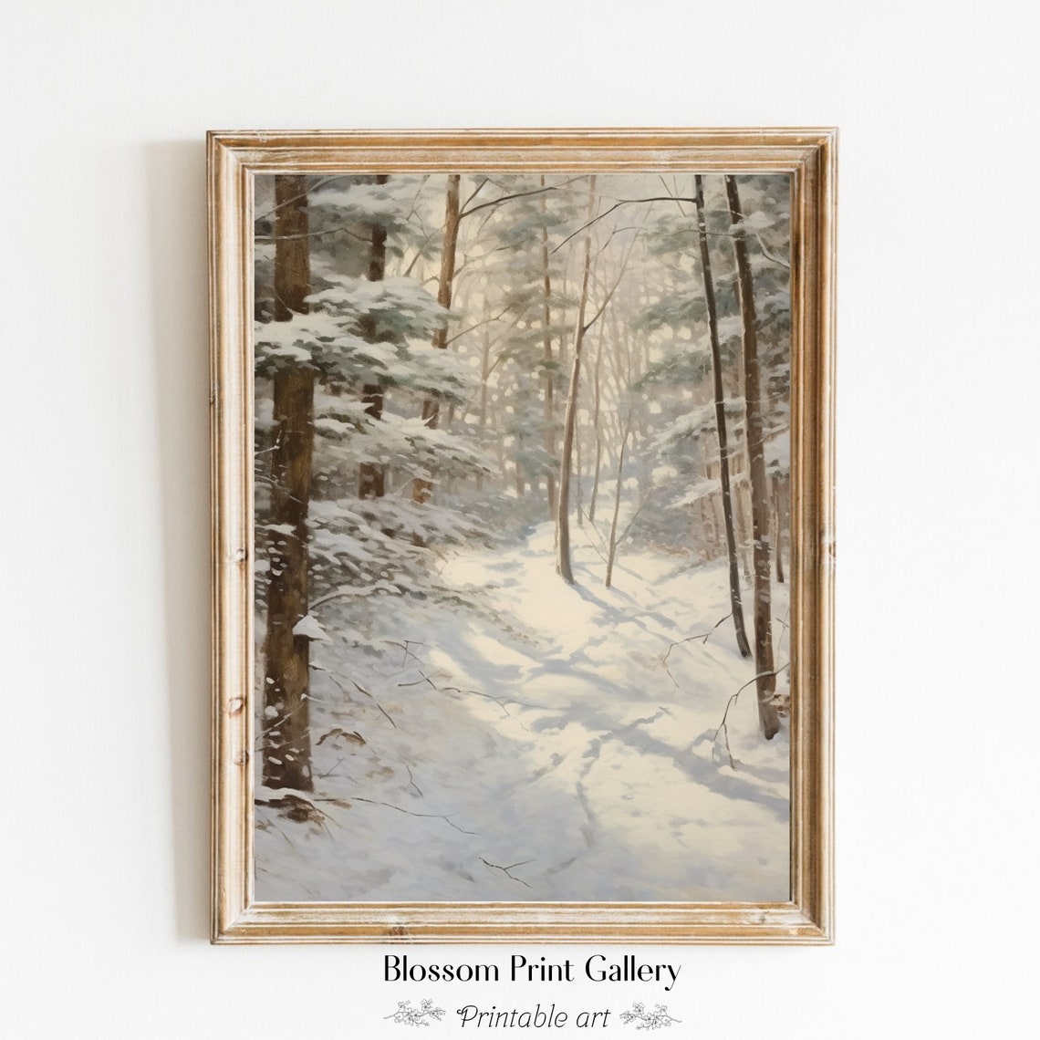 Snowy Forest Path Winter Pine Trees Snow Landscape Painting Poster