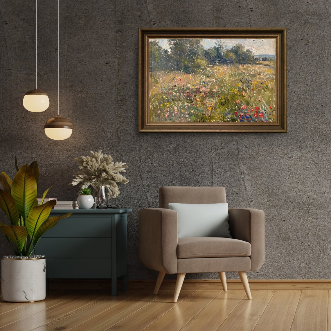 Blooming Wildflower Meadow Impressionist Oil Landscape Poster - Image 5