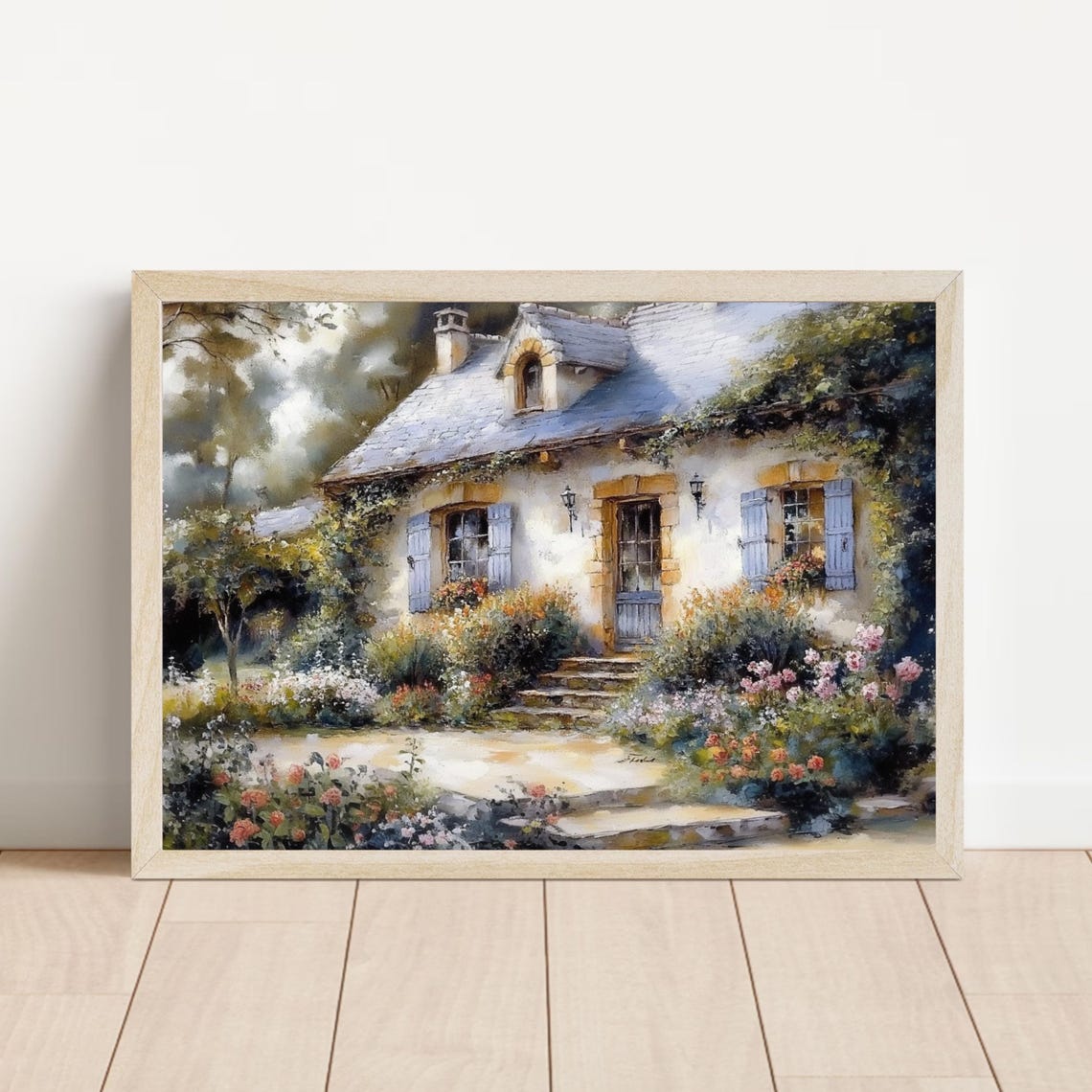 Vintage English Cottage Oil Painting Flower Garden Art Cottage Garden Print Spring Print Rustic Farmhouse Cottagecore Art 985 - Image 2