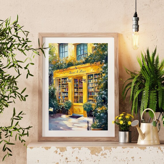Sunny Yellow Bookstore Storefront Impressionist Book Art Poster