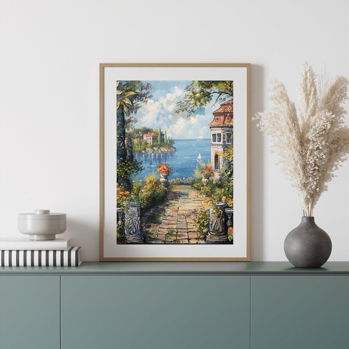 Mediterranean Terrace Overlooking Blue Sea Villa Painting Poster - Image 6