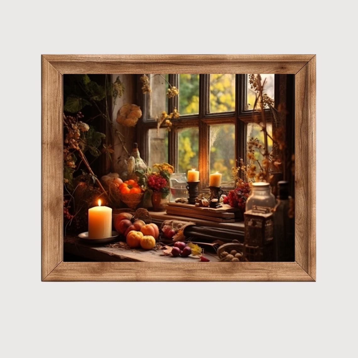 Autumn Window Still Life With Candles And Pumpkins Fall Poster - Image 5