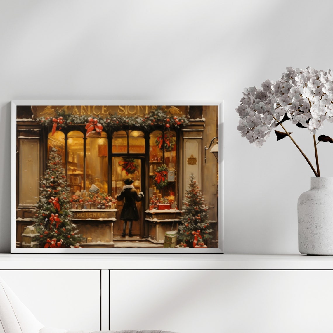 Vintage Christmas Shop Storefront Glowing Windows Holiday Art Poster - Image 6