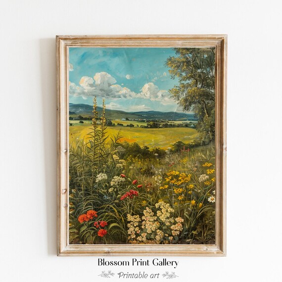 Wildflower Field Yellow Blooms Rolling Hills Big Sky Summer Meadow Poster