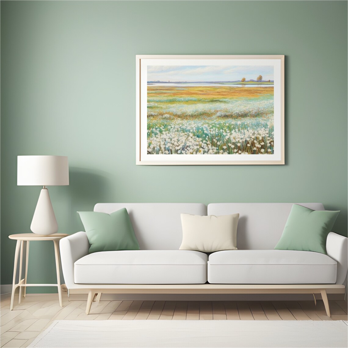 White Wildflower Meadow Golden Marsh Landscape Vintage Oil Painting Poster - Image 5