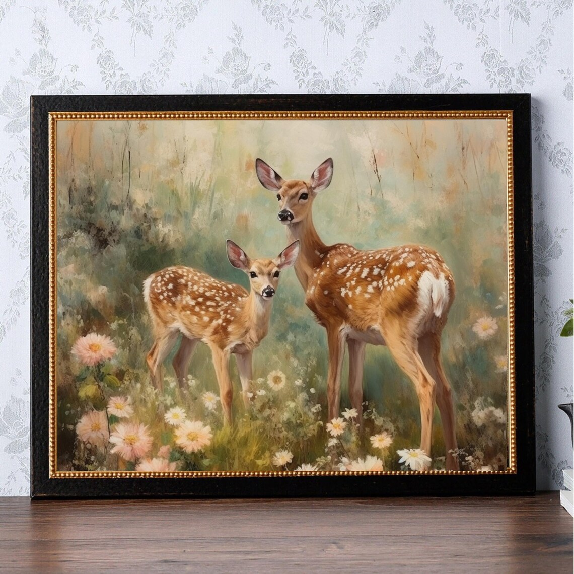 Vintage Fawn Painting, Rustic Deer Nursery Decor - Image 3