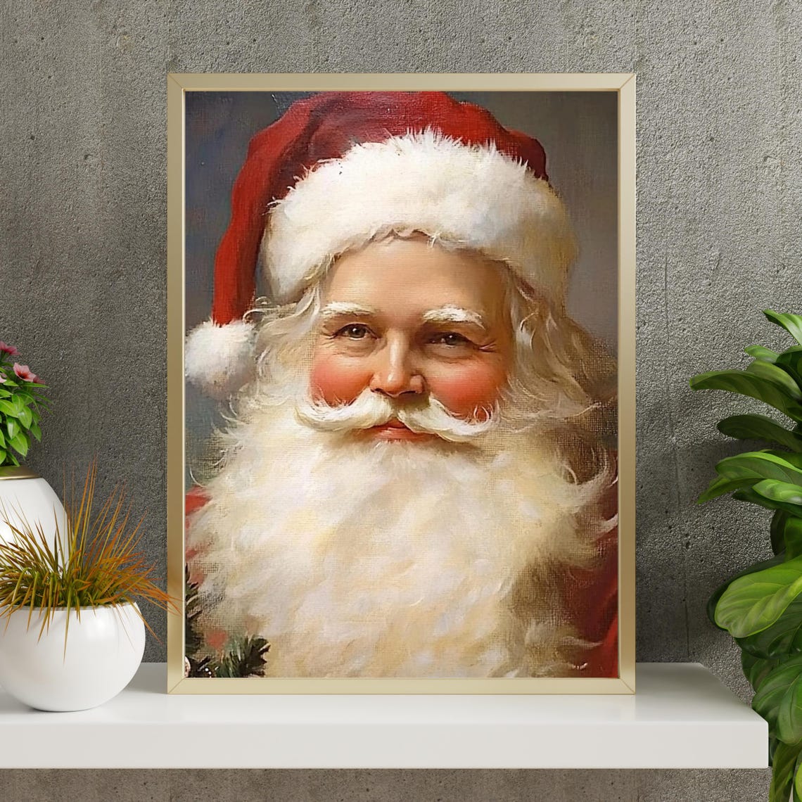 Retro Santa Claus Portrait with Red Hat and White Beard Poster - Image 6