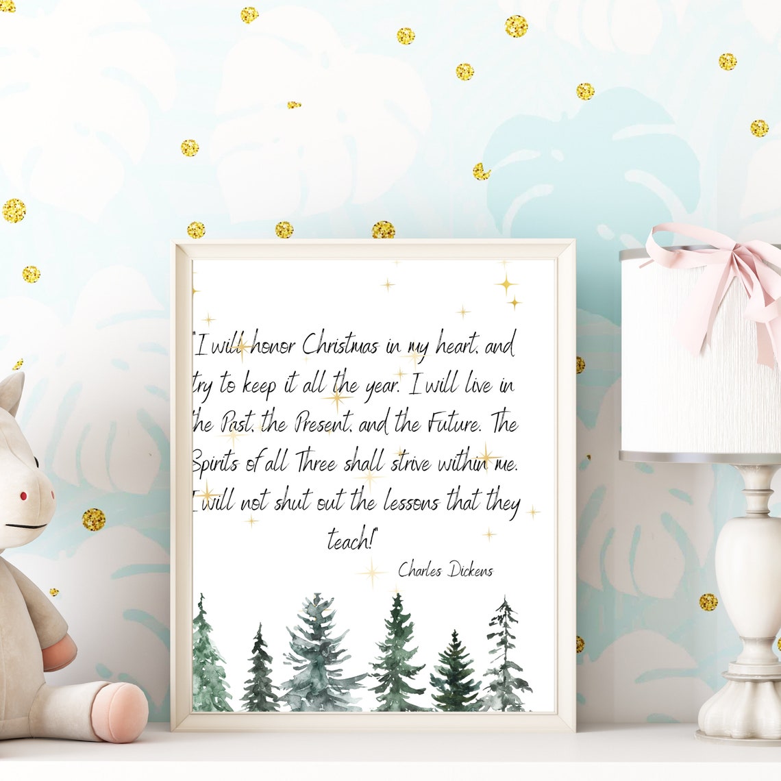 Charles Dickens Christmas Quote With Pine Trees Holiday Poster - Image 6