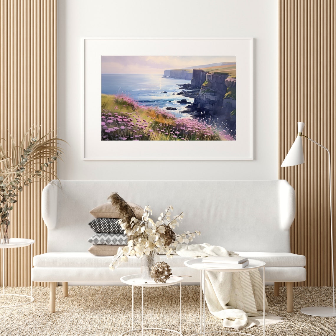 Sea Cliffs Pink Wildflowers Ocean Sunset Coastal Landscape Poster - Image 4