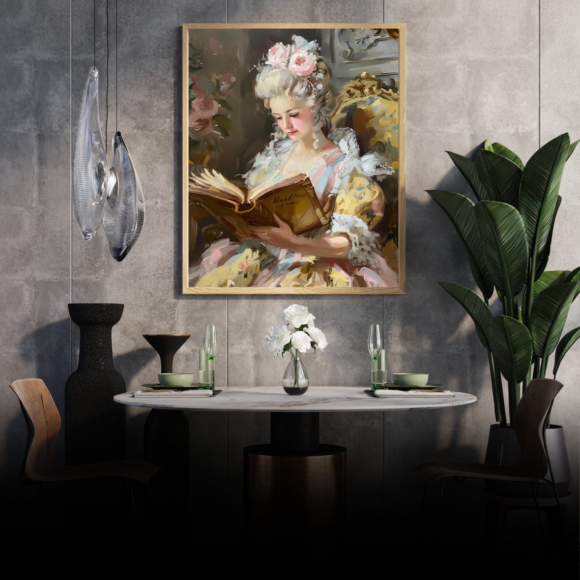 Rococo Lady Reading A Book Pink Pastel Floral Portrait Art Poster - Image 5