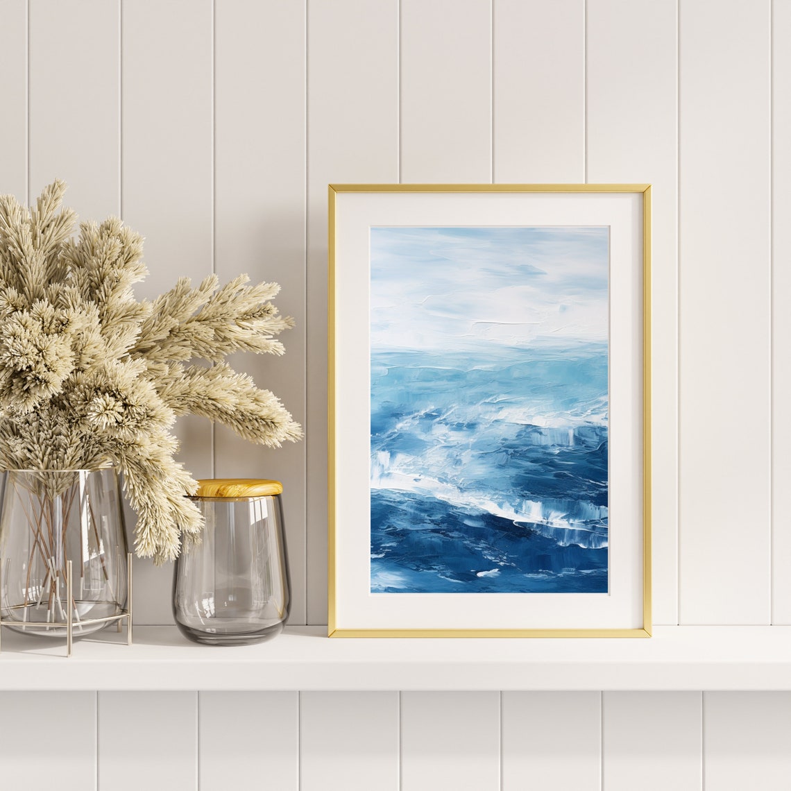 Abstract Blue Ocean Waves Textured Impasto Coastal Painting Poster - Image 5