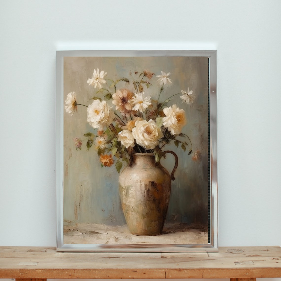White Flowers in Rustic Vintage Jug Still Life Floral Poster - Image 6
