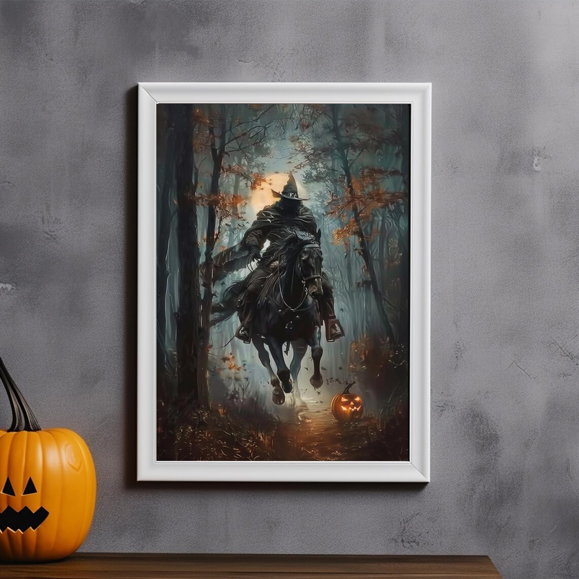 Headless Horseman Halloween Night Haunted Forest Painting Poster - Image 4