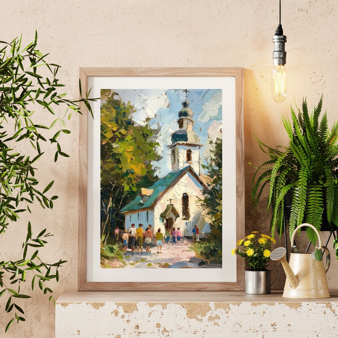 Village Church With Bell Tower Summer Landscape Painting Poster - Image 3