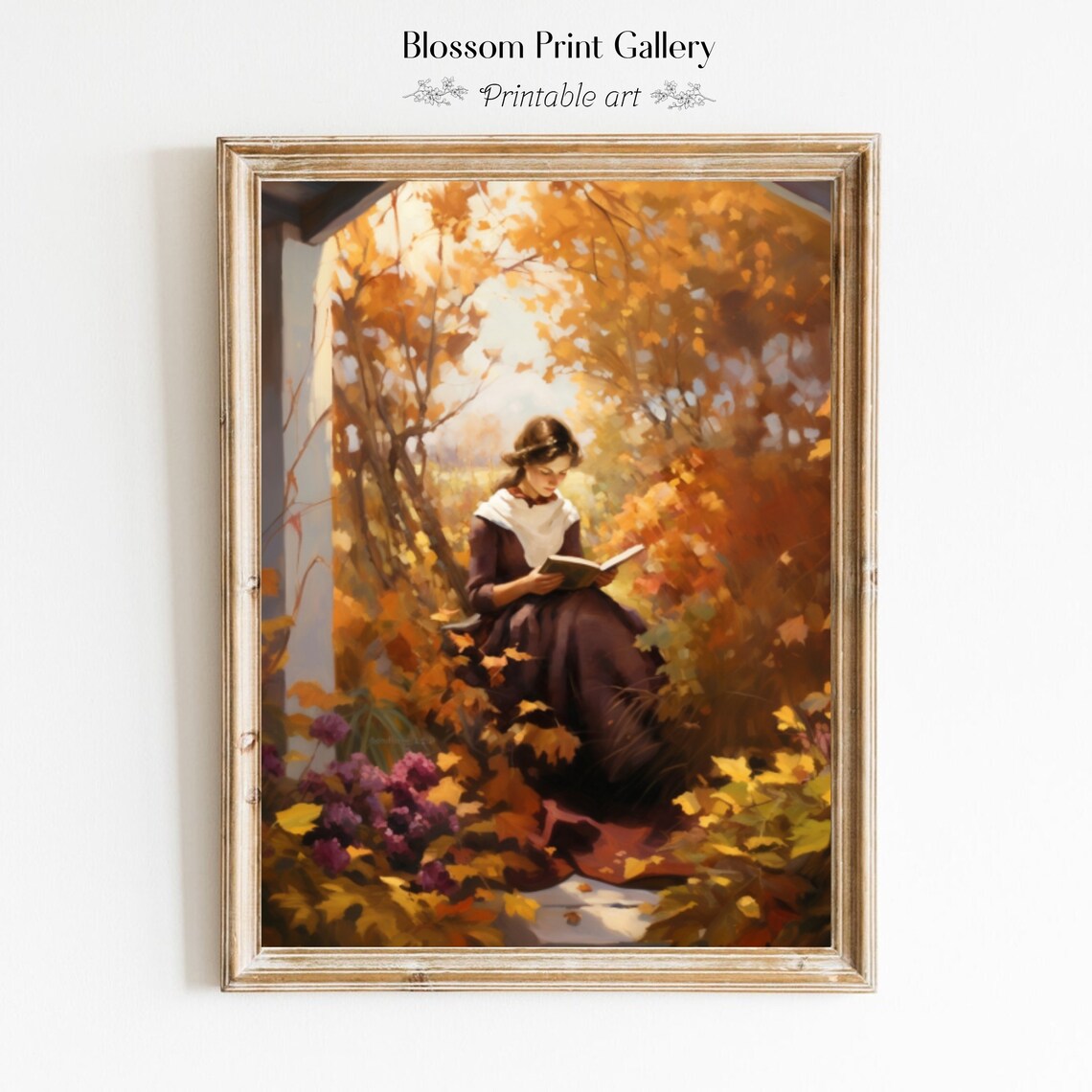 Woman Reading On Autumn Porch Golden Foliage Painting Poster