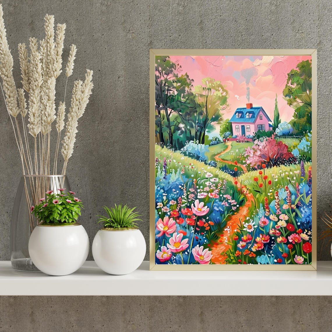 Abstract Colorful Scenery Wall Art Farmhouse Decor Colorful Living Room Wall Art Vibrant Landscape Print Flower Garden Farmhouse Print 764 - Image 5
