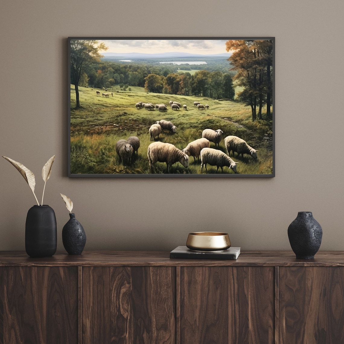 Sheep Vintage Neutral Landscape Art Print, Farmhouse - Image 4