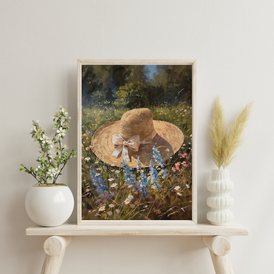Straw Hat Resting in Summer Wildflower Meadow Vintage Oil Painting Poster - Image 6