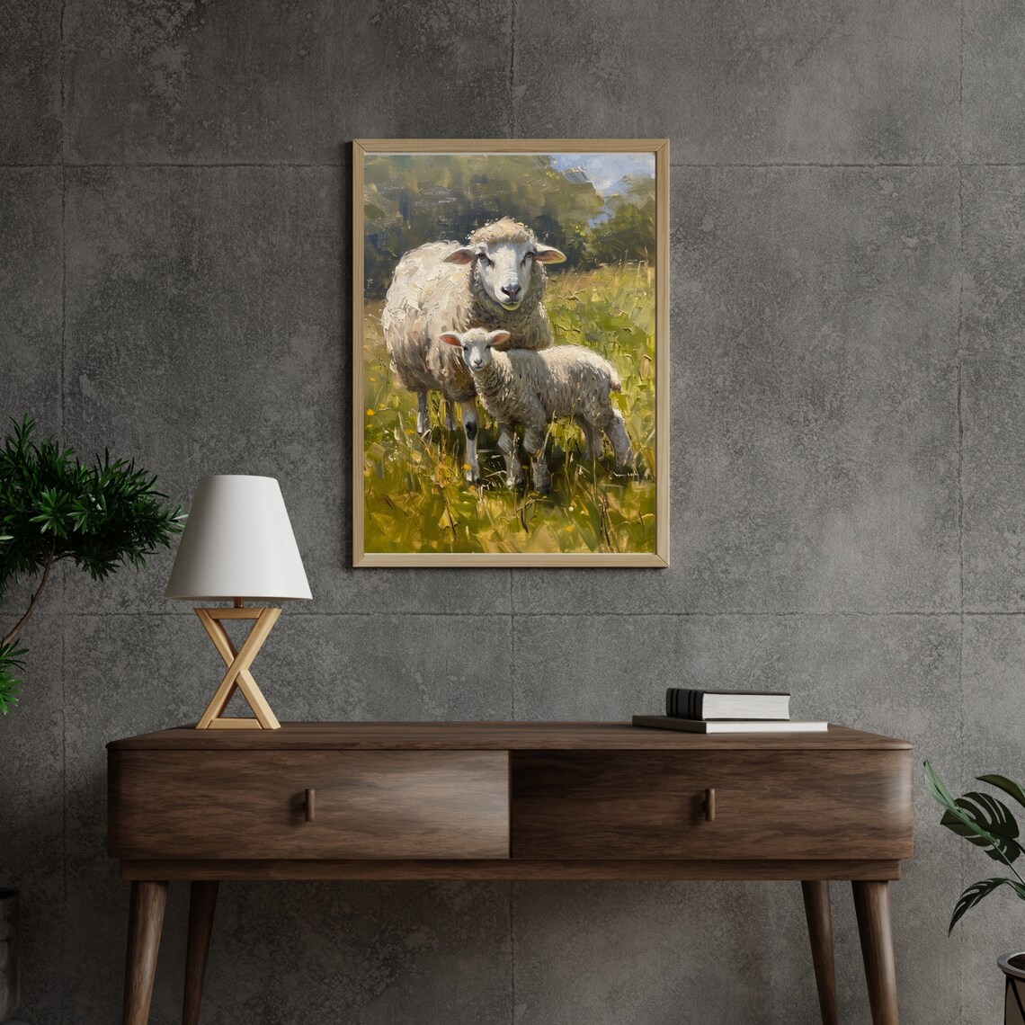 Sweet Ewe And Lamb Sheep Oil Painting Pasture Farm Animal Poster - Image 5