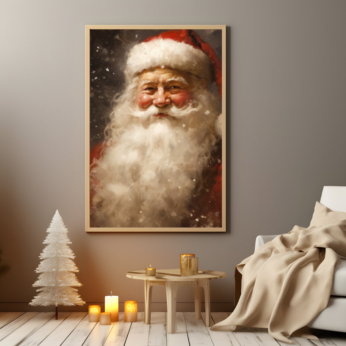 Santa Claus Portrait Falling Snow Winter Night Painting Poster - Image 5