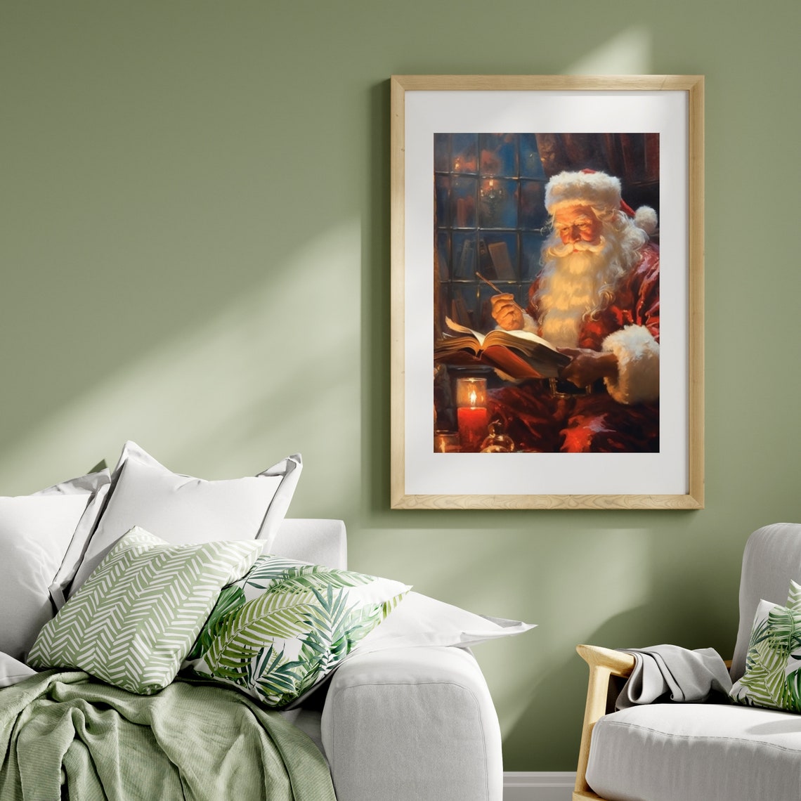 Santa Claus Reading Book By Candlelight Christmas Painting Poster - Image 4