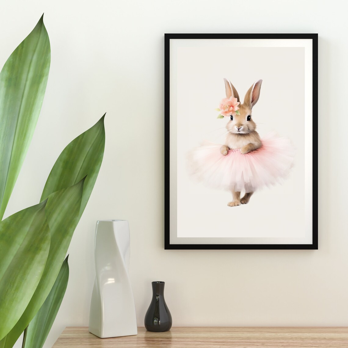 Cute Ballerina Bunny Pink Tutu Nursery Rabbit Painting Wall Art - Image 4