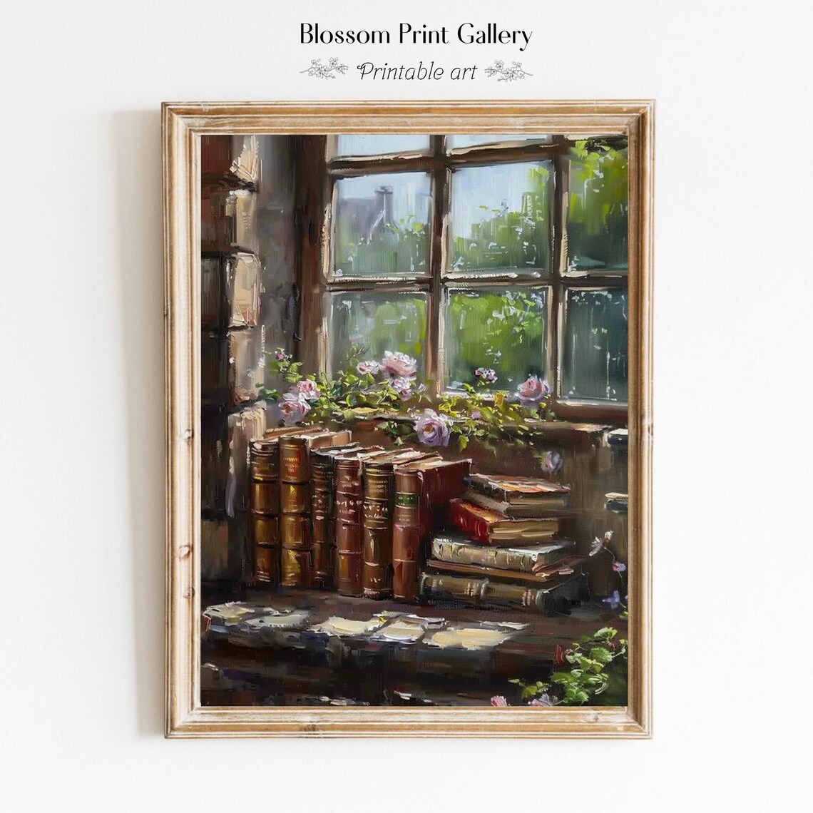 Rustic Window Books Still Life, Vintage Academia Art Print