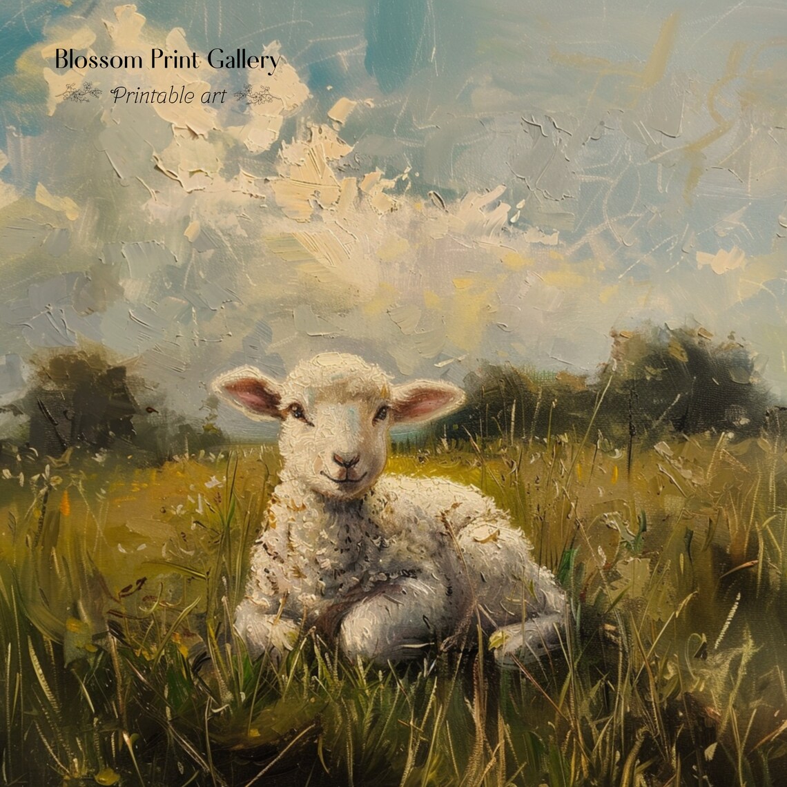 Easter Lamb Rustic Countryside Art Print - Image 2