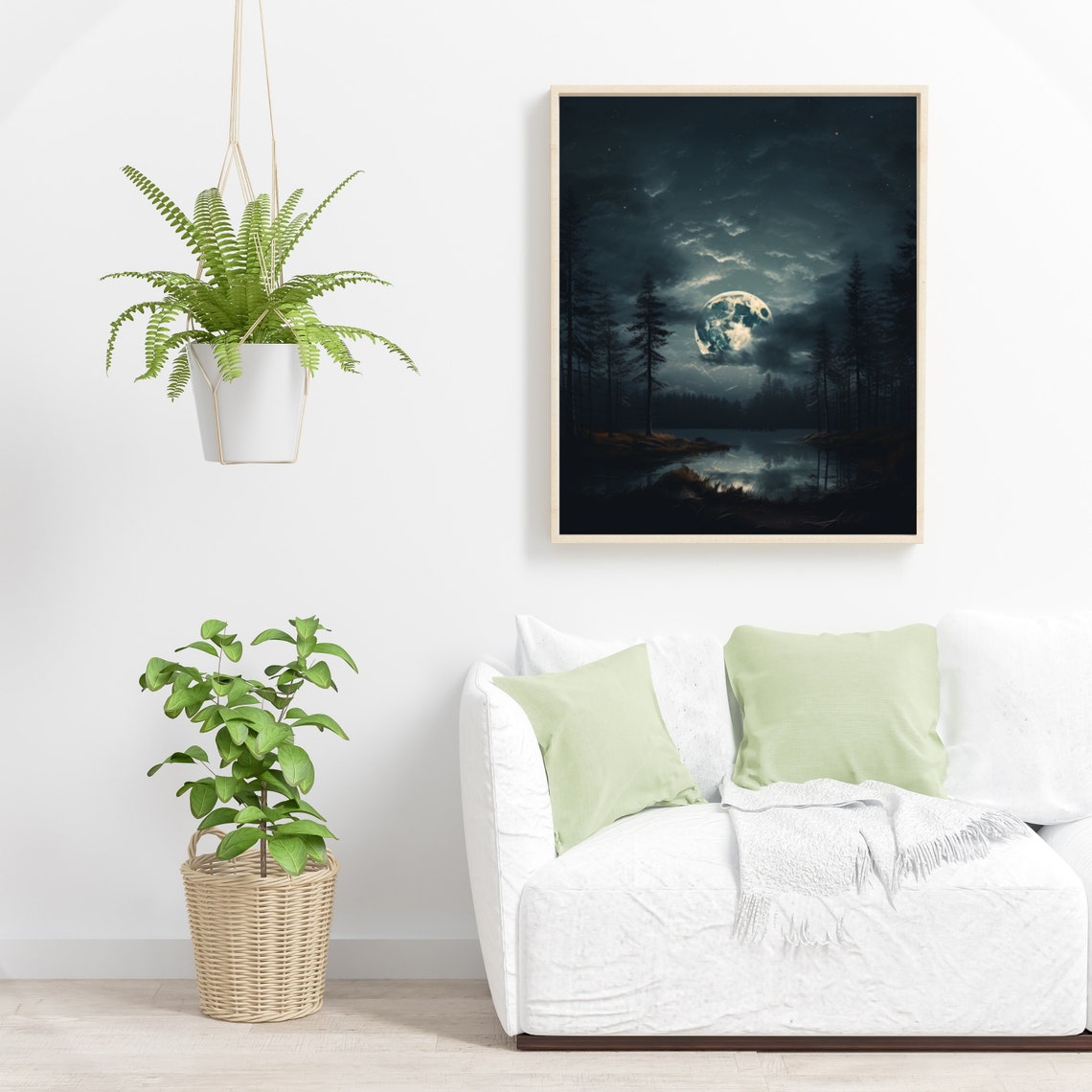 Full Moon Night Sky Forest Lake Moody Celestial Dark Landscape Poster - Image 2