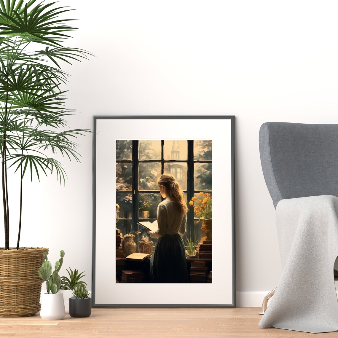 Girl Reading At Grand Window With Books Vintage Dark Art Poster - Image 5