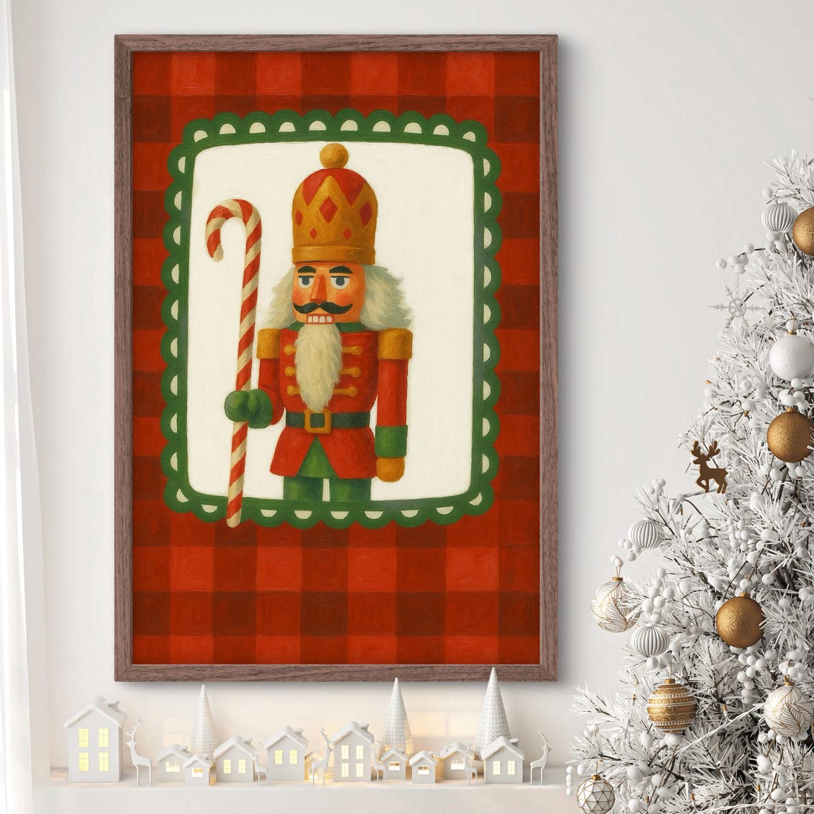 Vintage Nutcracker Soldier Candy Cane Red Plaid Christmas Poster