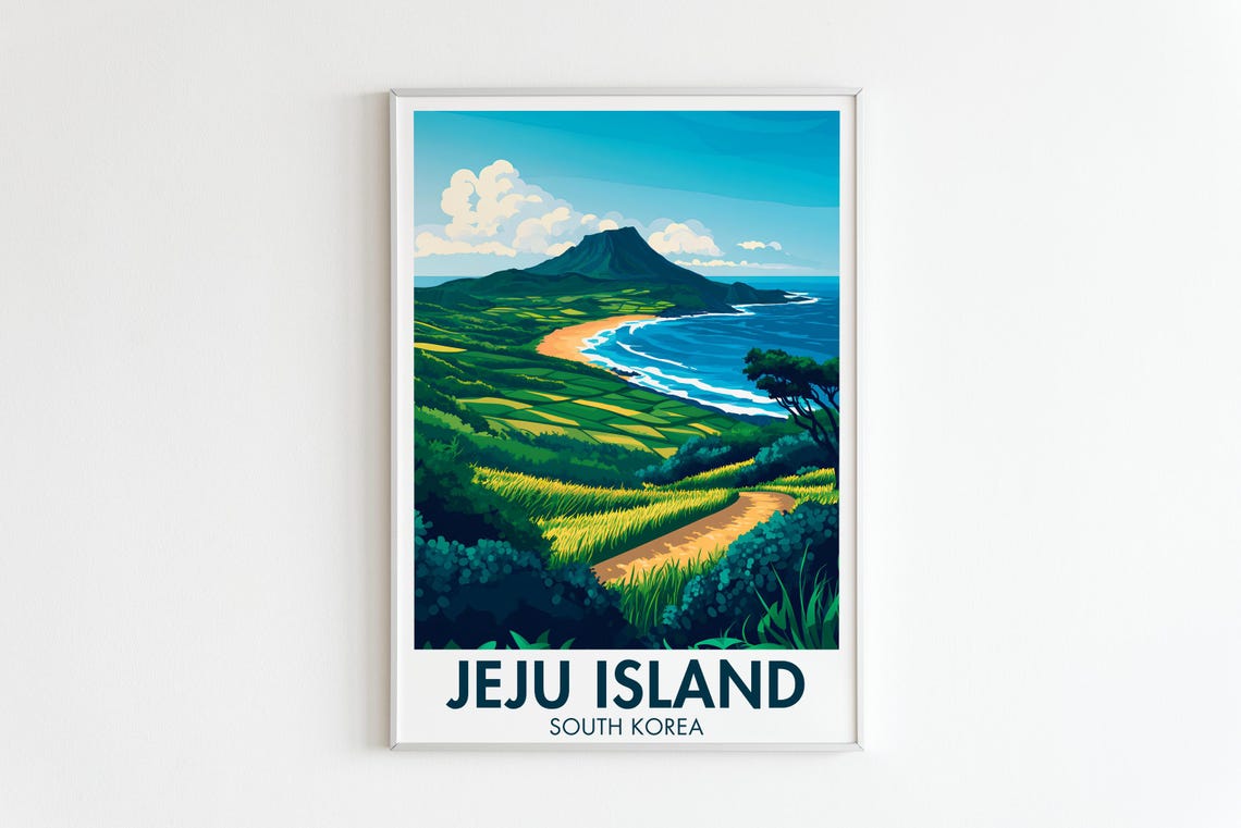 Jeju Island Travel Poster Jeju Painting Coastal And Nature South Korea Wall Decor Jeju Island Art Sunrise Peak Print - Image 5