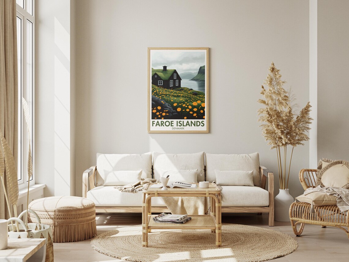 Faroe Travel Poster, Denmark Bay Village Print - Image 2