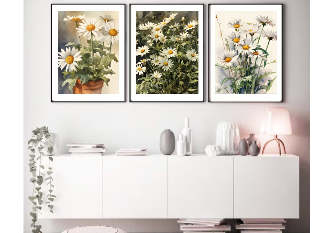White Daisies In Terracotta Pot Watercolor Flower Still Life Poster - Image 4