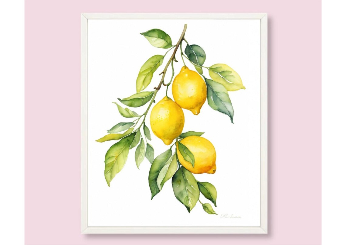 Lemons Painting Branch With Lemons Watercolor Art Print Citrus Fruit Wall Art Yellow Fruit Artwork Kitchen Wall Decor - Image 3
