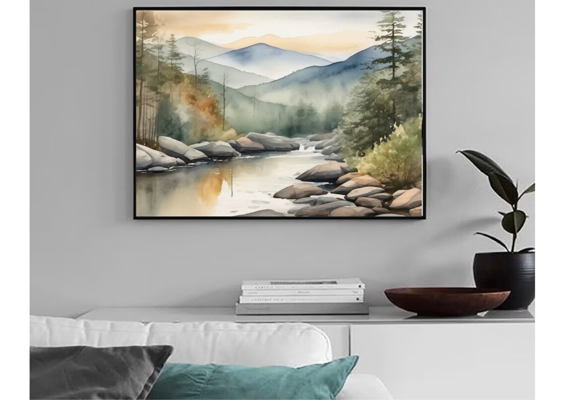 Salmon River Idaho Landscape Watercolor Art Print - Image 4