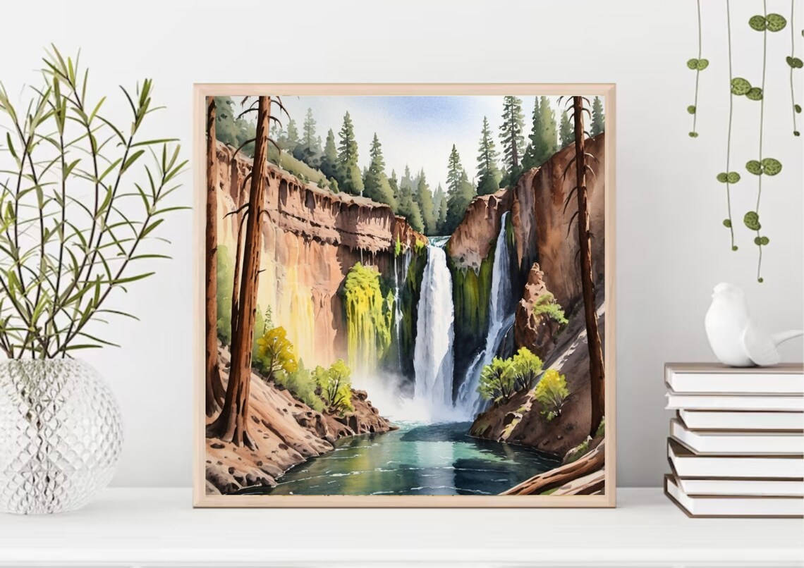 Burney Falls Waterfall Canyon Watercolor California Park Art Poster - Image 5