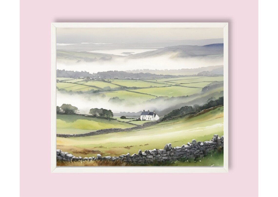 Ring Of Kerry Misty Irish Farmhouse Landscape Watercolor Poster - Image 6