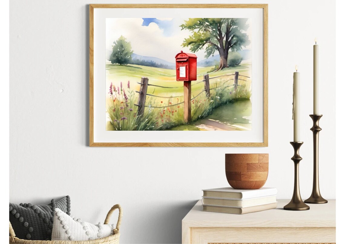 Mailbox on Country Road Watercolor Landscape Art Print - Image 5