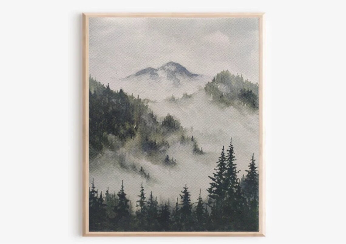 Misty Mountain Pine Forest Oregon Landscape Art Print - Image 4