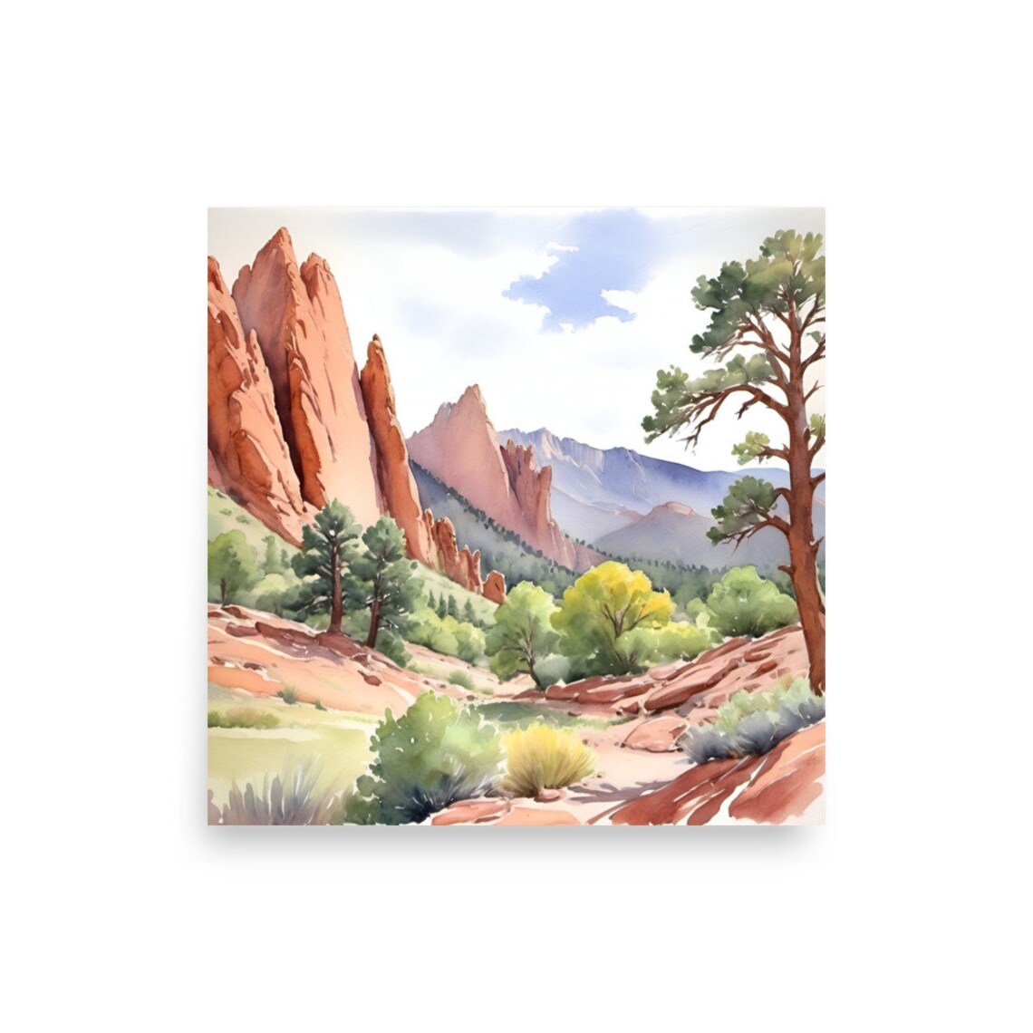 Garden Of Gods Colorado Watercolor Landscape Art Print - Image 2