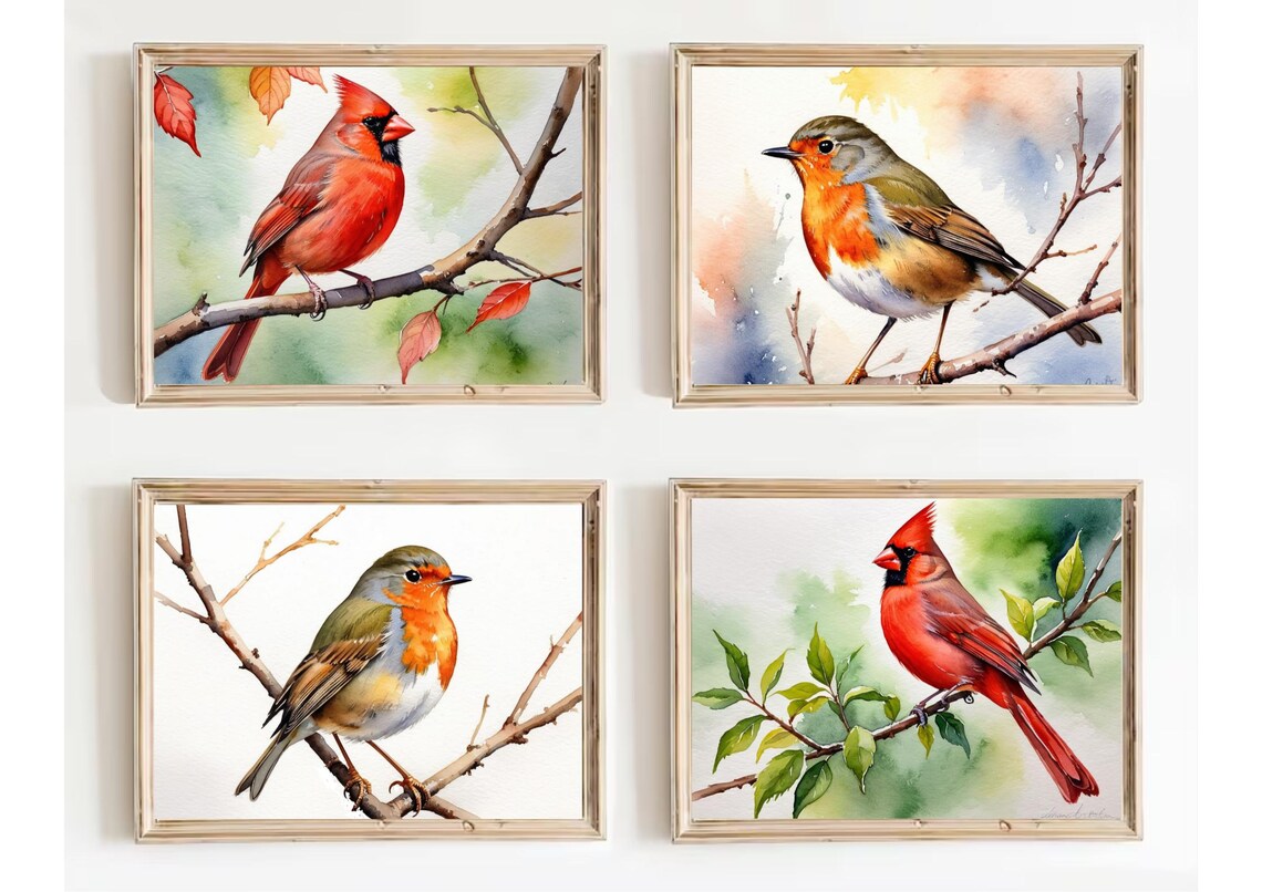 Red Cardinal Watercolor Art Print, Autumn Branch - Image 5