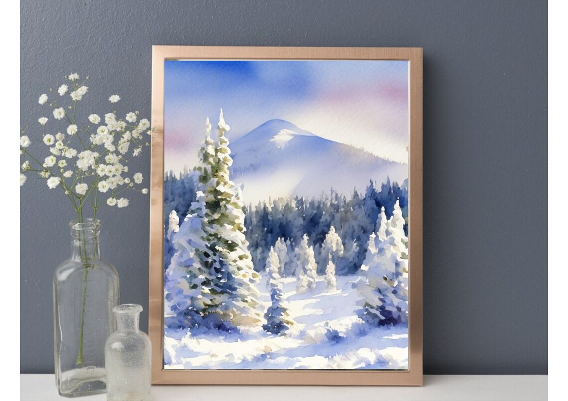 Appalachian Mountains Watercolor Winter Landscape Print - Image 4